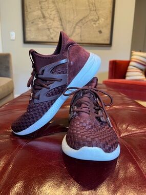 Reebok Burgundy Woven Lace-Up Sneakers with White Sole Accents